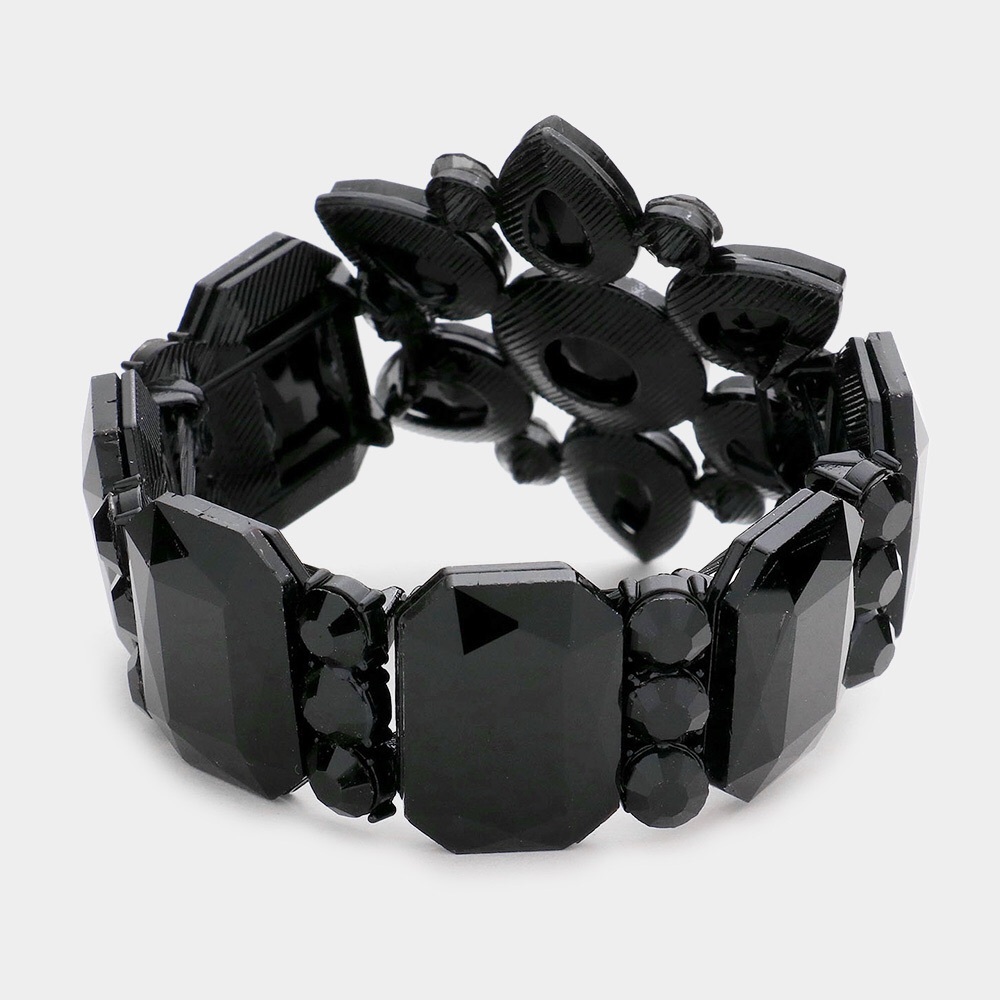 Black Floral Multi Stone Stretch Evening Bracelet - Picture 2 of 2